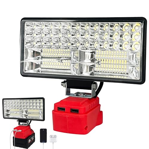 Cordless LED Work Light for Milwaukee 18V Battery 90W 6800ML LED Wide Beam Floodlight with Two USB Charging Port Job Site Light for Emergency Workshop Garage (No Battery)