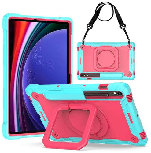 Image of Case for Samsung Galaxy Tab S10 FE+ /S10 FE Plus 13.1 Inch 2025 Released - Heavy Duty Impact Resistant Case Cover with Rotating Ring Stand (Teal /Pink)