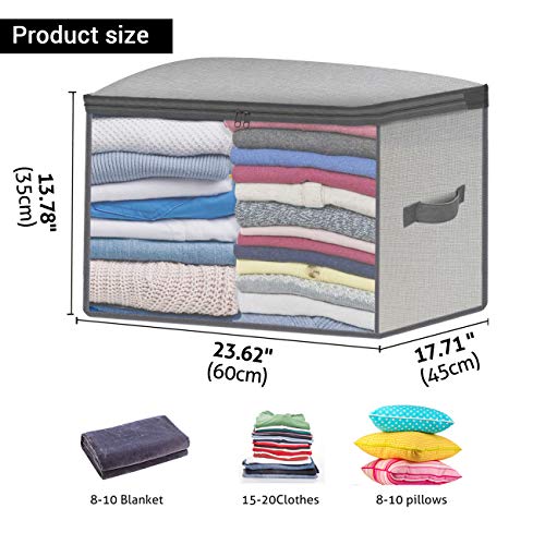 Clothes Storage Bag Organizer for Closet 3pk,Large Capacity Collapsible Linen Blanket Containers Bins with Clear Windows for Comforters,Bedding,Clothing(Grey)