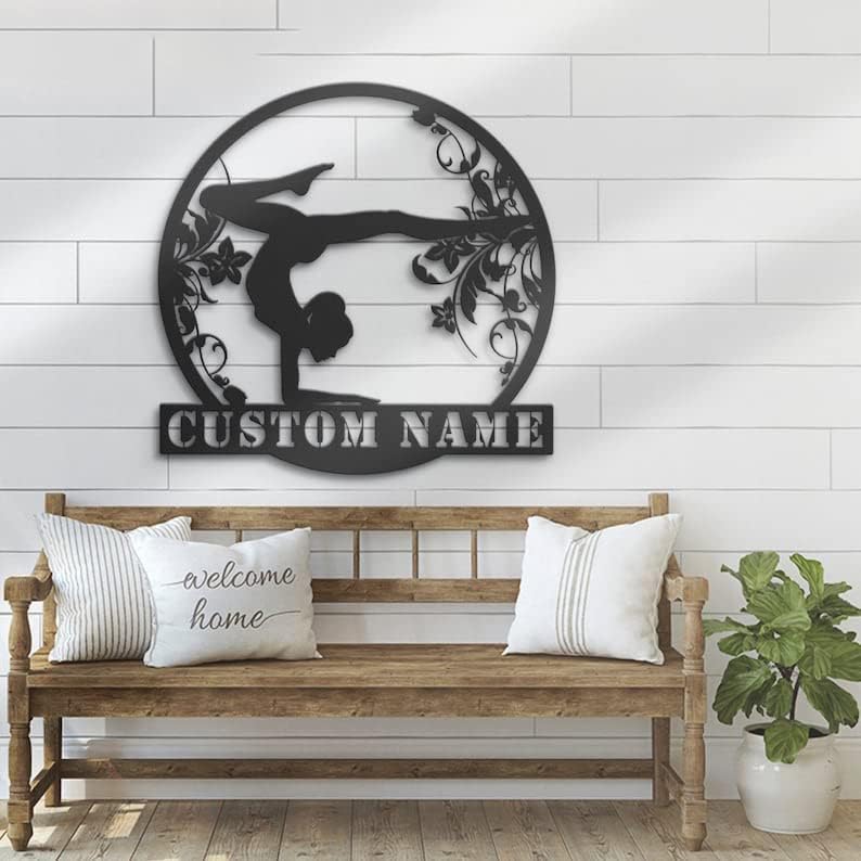 Custom Female Gymnastics Metal Wall Art LED Light Personalized Girl Gymnast Name Sign Home Decor Tumbling Cheerleading Fitness Decoration 37