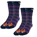 2 Pairs-Thick Heat Trapping Insulated Heated Boot Thermal Socks, Blue/Purple Striped, Men's/Boy's Size 4-8, Women's Size 6-10