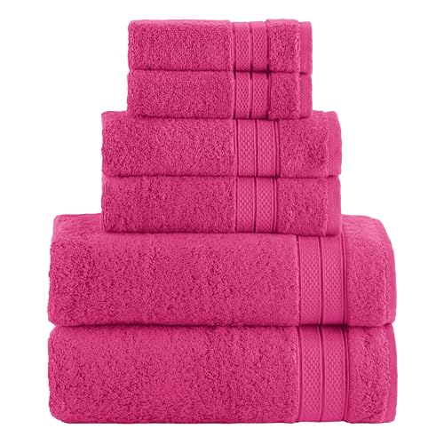 Image of Elegant Comfort Luxury 6-Piece Towel Set, Premium Soft 100% Turkish Cotton, Three Line Popcorn Design 2 Bath Towels, 2 Hand Towels and 2 Washcloths Towel Set - Quick-Drying and Absorbent, Hot Pink