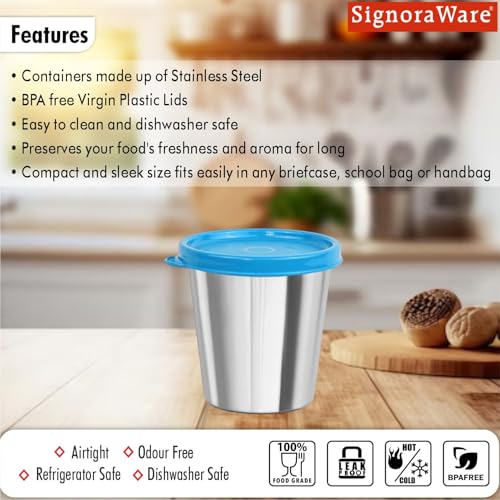 Image of SignoraWare Bitsy Stainless Steel Container /Tumbler | Airtight & Leakproof | Compact, Durable & Stylish Storage | Ideal for School, Office & Outdoor Use (225ml | TBlue)
