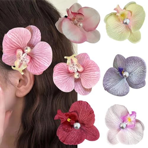 6 Piezas Pinzas de Pelo Orquídea Artificial Tropical miniatura 1