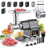 Poafamx 電動ミンサー500W タッチスクリーン付き 4/7ｍｍ/円盤型ブレード かき氷ブレード付き 野菜スライサー部品5つ付き 専用ポテトカッターブレード付き 直径1.4/2/2.2cmソーセージノズル/ミートローフ用部品付き ミンチ機 ひき肉機 肉挽き/腸詰め/みじん切り/野菜ひき/味噌作り 豆挽き機 ステンレス鋼 水洗い 日本語説明書付き 110V