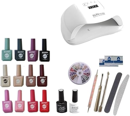 Professional Nail Kit with 12 UV Gel Polish, Sun UV Lamp, Top and Base Coat, Nail Art Accessories