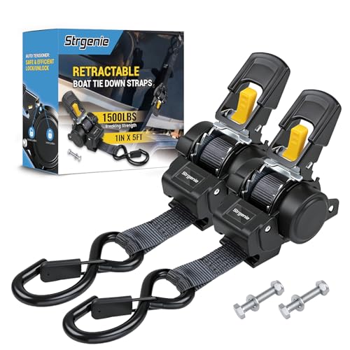 Strgenie Bolt on Ratchet Straps 1INx5FT Auto Retractable Ratchet Tie Downs to Trailer Mountable Transom Straps for Boat Jet Ski RZR ATV