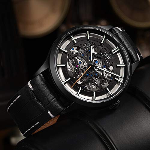 Image of Automatic Watch for Men Black Skeleton Mechanical Watch