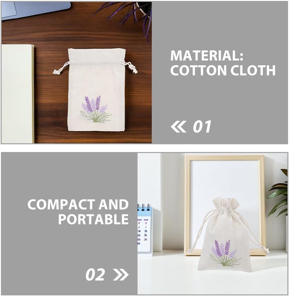 PRETYZOOM 20pcs Lavender Sachet Bags: Cotton Drawstring Pouch Empty Refillable Small Bags for Lavender Spice Jewelry Wedding Home Car Decorations