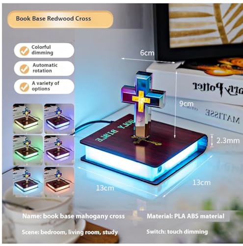 Image of Levitating Cross Lamp Floating Jesus & Bible Night Light Colorful Magnetic Levitation Cross Ornament Glowing Cross Light Home Desk Decoration