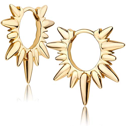 Gold Spike Huggie Hoop Earrings, 14k Gold Plated Dainty Turquoise CZ Cone Thorn Spike Ear Cuff for Gift