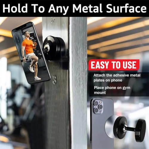 Image of FKU Dual Side Magnetic Phone Holder Stick Magnetically to Metal Surface Cell Phone Mount Fits Any Smartphone 360Degree Rotation for Selfie Video in Gym (Gym Dual Side MEGNETIC Mobile Holder)