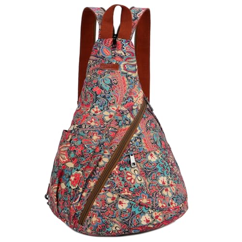 Image of Baosha Women Sling Bag Crossbody Backpack Purse Shoulder Casual Daypack Outdoor Stylish for Travel Hiking XB-10 (Red flower)