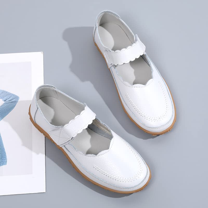 Eliogn Women's Mary Jane Flats Leather Fashion Casual Shoes Ultra Light Soft Comfortable Nurse Shoes Walking Flats2