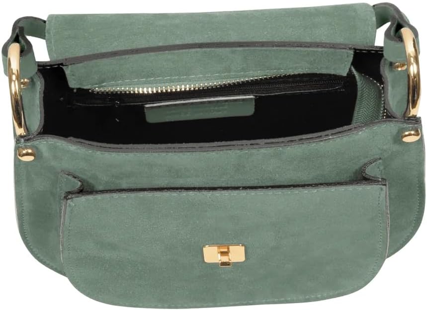 Agave Suede and Leather Shoulder Bag, 9x8x2 inches, Goldtone Hardware, - Image 4