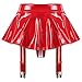 Zaldita Women's Wet Look PVC Leather Skirt Garter Belts Suspender Belt with 4 Straps Metal Clip Red Small