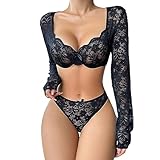 Wäsche Damen-Unterwäsche, Spitze, Spitze, Jugendliche, Kleidung, langärmelig, lustige Unterwäsche, BH-Set Große Größe Dessous (A-Black, S)