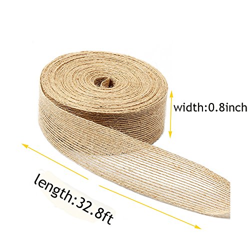 FOLAI 3 Rolls of Natural Burlap Fabric With Beautiful Burlap Ribbon Wedding Event Party And Home Decoration Long 10M Wide 2cm Each Roll