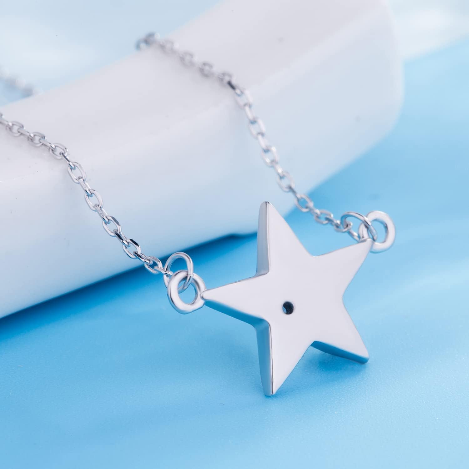 925 Sterling Silver Necklace Cubic Zirconia Star Pendant Tiny Dainty 18" Silver Chain For Women She Good Luck Jewelry Gift - Image 5