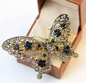 AKOAK Amazing Fashion Butterfly Hairpin Blue Crystal Headwear Barrette Hair Clip Headwear Accessories Jewelry Bronze