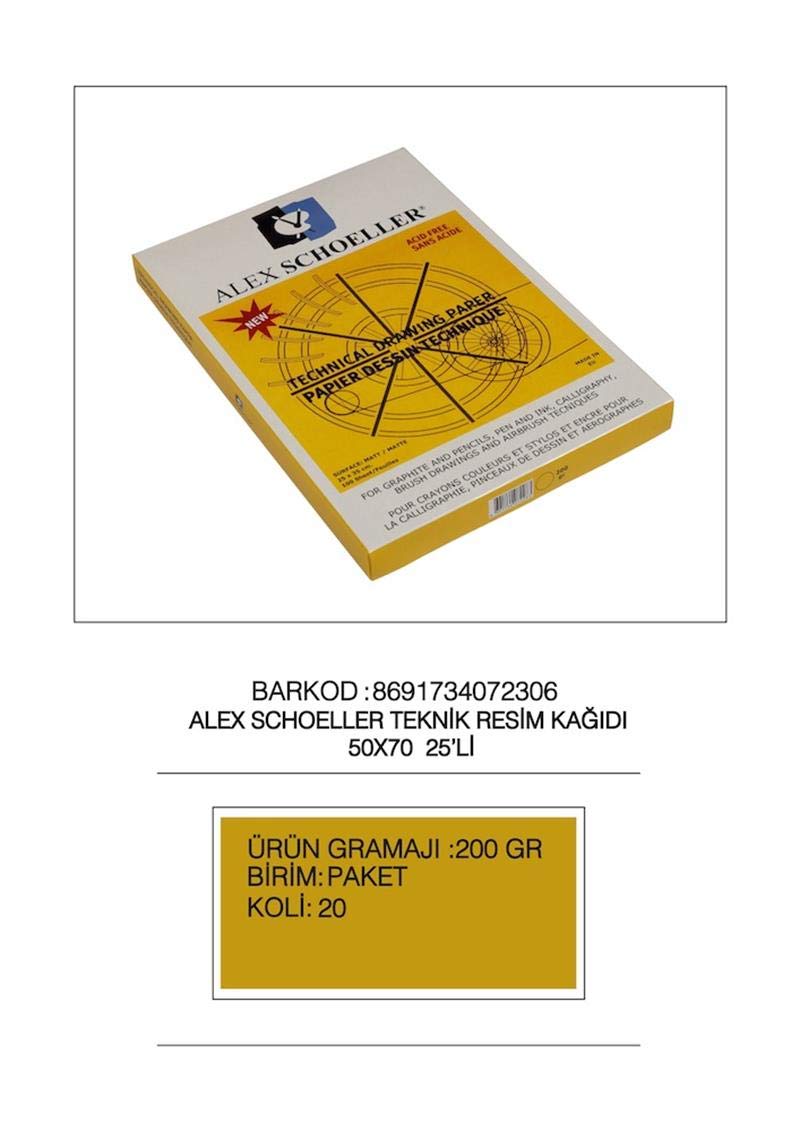 ALEX SCHOELLER A.KGT.TKN.200.50 - 50 X 70 TEKNİK RESİM KAĞIDI 200 GR. 25 Lİ