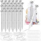 Yeaqee 91 Pcs Bridal Shower Pens Diamond Set 31 Wedding Crystal Pens 30 Organza Bags 30 Cards Bridesmaid Bling Metal Ballpoint Pen for Wedding Bridal Shower(Silver, White,Classic Style)