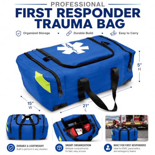 Image of NOVAMEDIC NM-4124 Empty Trauma First Aid Medical Bag, 21 inchx15 inchx5 inch, Multi Compartment First Responder Carrier for EMT, Paramedics, Emergency and Medical Supplies Kit, Lightweight and Durable (Blue)