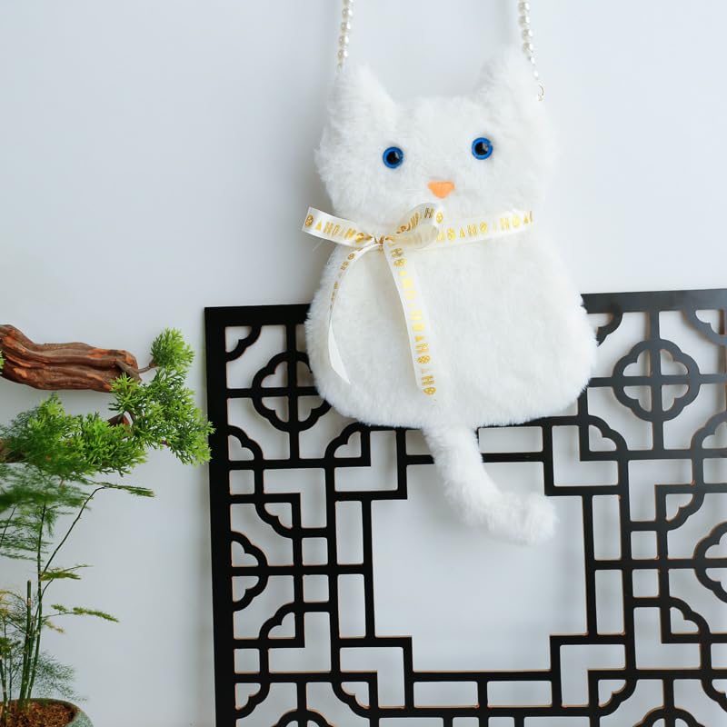 Handmade Plush Cat Messenger Bag, Cute Small Crossbody Cell Phone Bag Shoulder Bag Coin Pouch For Women Girls3