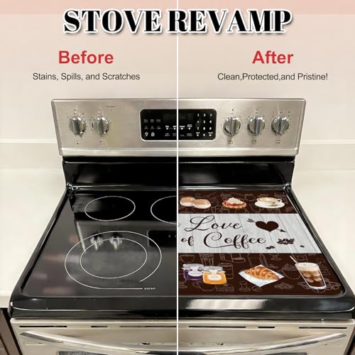 Image of Coffee Stove Top Cover for Electric Stove, Coffee Range Covers for Electric Stove, Rubber Dish Drying Mat, Glass Cooktop Covers, Flat RV Range top Mats, 28 inchx20 inch