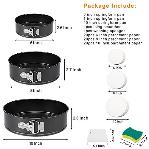 Springform Pan Set Of 3 Nonstick 6" 8" 10" Cake Pans,Leakproof Round Cake Pan Set With 3 Springform Pans,Bakeware Cheesecake Pan,Springform Cake Pans With Removable Bottom And 60Pcs Parchment Paper #TOP5