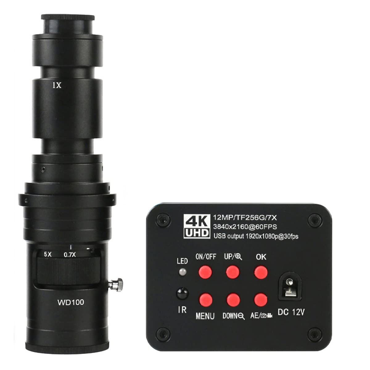 Microscope 12MP 4K 1080P USB Industrial TF Video Video Microscope Camera, 180X 300X 200X 500X Mount Lens(with 500x)