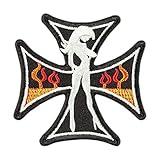 Cross with Sexy Girl Patch - Embroidered Lady Rider Emblem - Patches for Bikers Motorcycle Vest Jacket - Woman Iron On Applique Badge Patch - Size: 3 x 3 inches