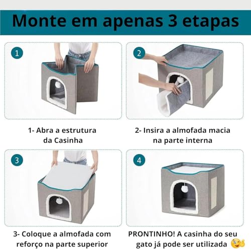 Casinha Para Gatos 2 Andares Dobrável Portatil Com Arranhador