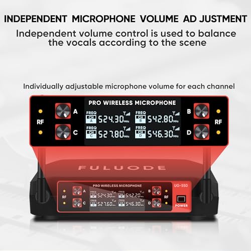 FULODE UG-550 Wireless Microphone, Professional 4 Channels Karaoke Handheld System for Home Karaoke, Meeting, Party, Church, DJ, Wedding, Home KTV Set