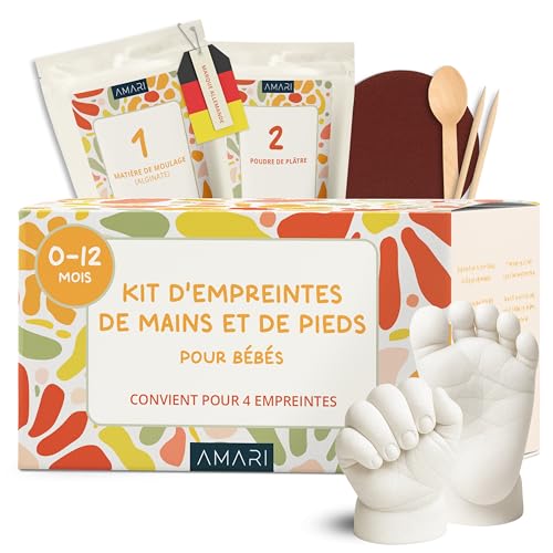 Amari ® Kit d'empreintes de plâtre pour bébé - Kit d'empreintes de main et de pied de bébé avec emballage de qualité supérieure - Souvenir pour...