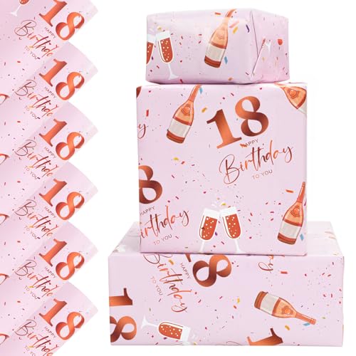 Vinuwu 6 Sheets 18th Birthday Wrapping Paper Gift Decorations for Girls