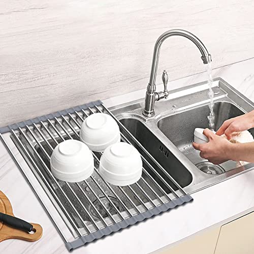 Sindax Expandable Dish Drying Rack Up To 23.7", Extra Large Roll Up Over The Sink Dish Drying Rack For Kitchen Sink, Thickened 304 Stainless Steel For Extra Strength, For Cups Fruits Vegetables #TOP19