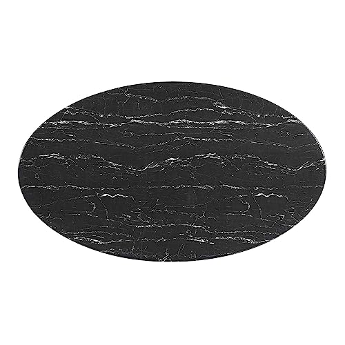 Image of Modway Lippa Oval 60 inch Artificial Marble Mid-Century Modern Dining Table, Gold Black
