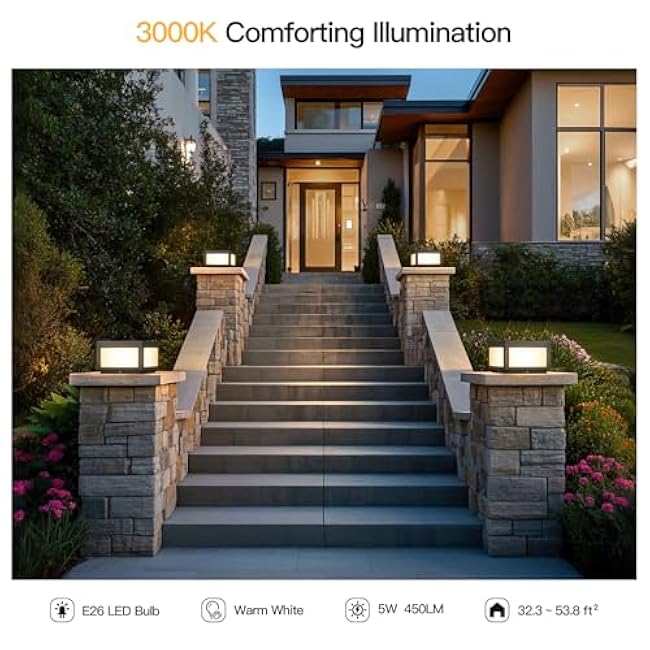 Outdoor Post Lights Hard Wired, 9.8 Pillar Lights Waterproof, AC100-240V LED Column Lamp Modern Fence Deck Cap Lantern 3000K Lighting Not Solar for Patio Garden Driveways Entrances Posts