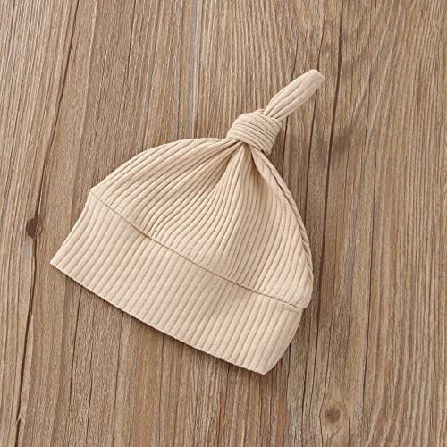 Newborn Baby Boy Girl Clothes Infant Ribbed Romper Solid Long Sleeve Knit Bodysuit Jumpsuit Hat Coming Home Outfit3