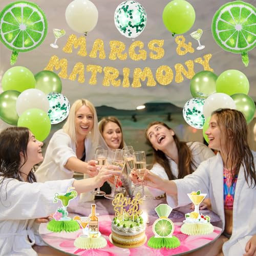 Image of Roetyce Margs and Matrimony Bachelorette Party Decorations, Green Bachelorette Party Decor Bride to Be Sash Veil Cake Topper, Margarita Banner Balloons for Mexican Fiesta Wedding Bridal Shower Party