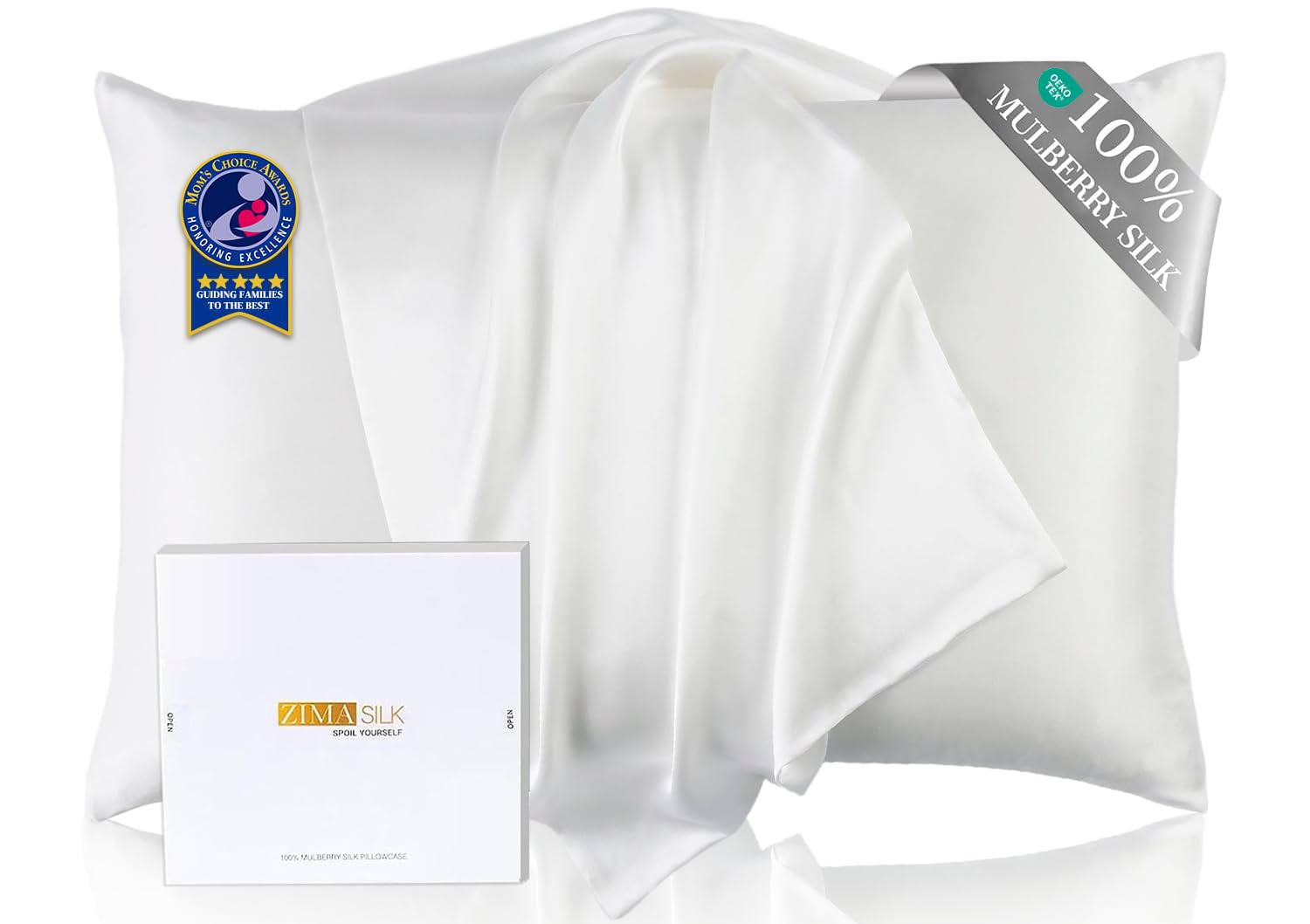 Upgraded 100% Pure Natural Undyed Mulberry Silk Pillowcase for Hair and Skin Pillow Cases with Hidden Zipper, More Soft & Durable Grade 6A Silk, Gift Box 1Pc (Standard 20"x26", Ivory)