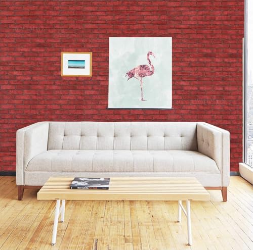 Image of WALLMATE Self Adhesive Wood Grain Wallpaper Vinyl Furniture Sticker Wood Wallpaper Kitchen Wallpaper Wooden Door Desktop Wallpapers (Red Bricks, 12x50 Inch)