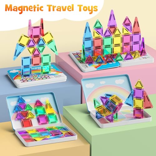 Image of Travel Magnetic Tiles Set Kids: 40pcs Blocks Iron Box Carry,45s Storage