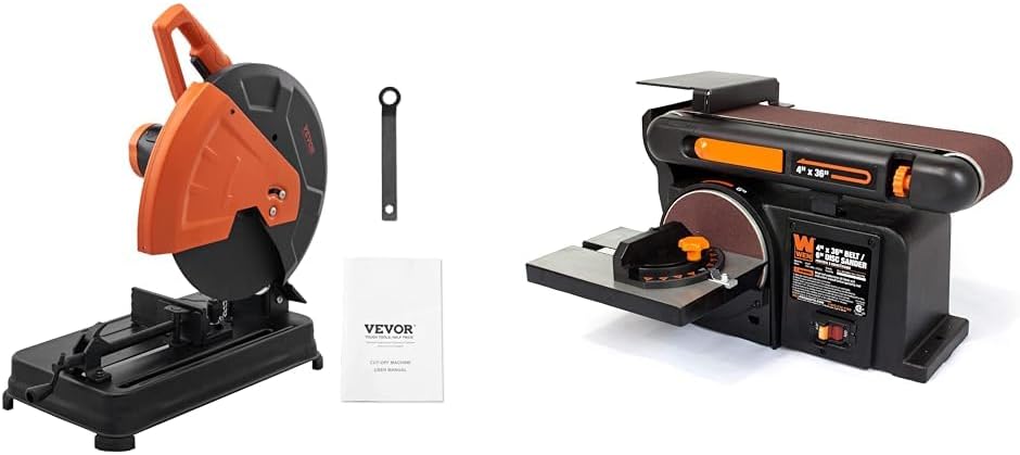 VEVOR 14in Steel Cutting Chop Saw & WEN 4.3A 4x36in Belt 6in Disc Sander Bundle