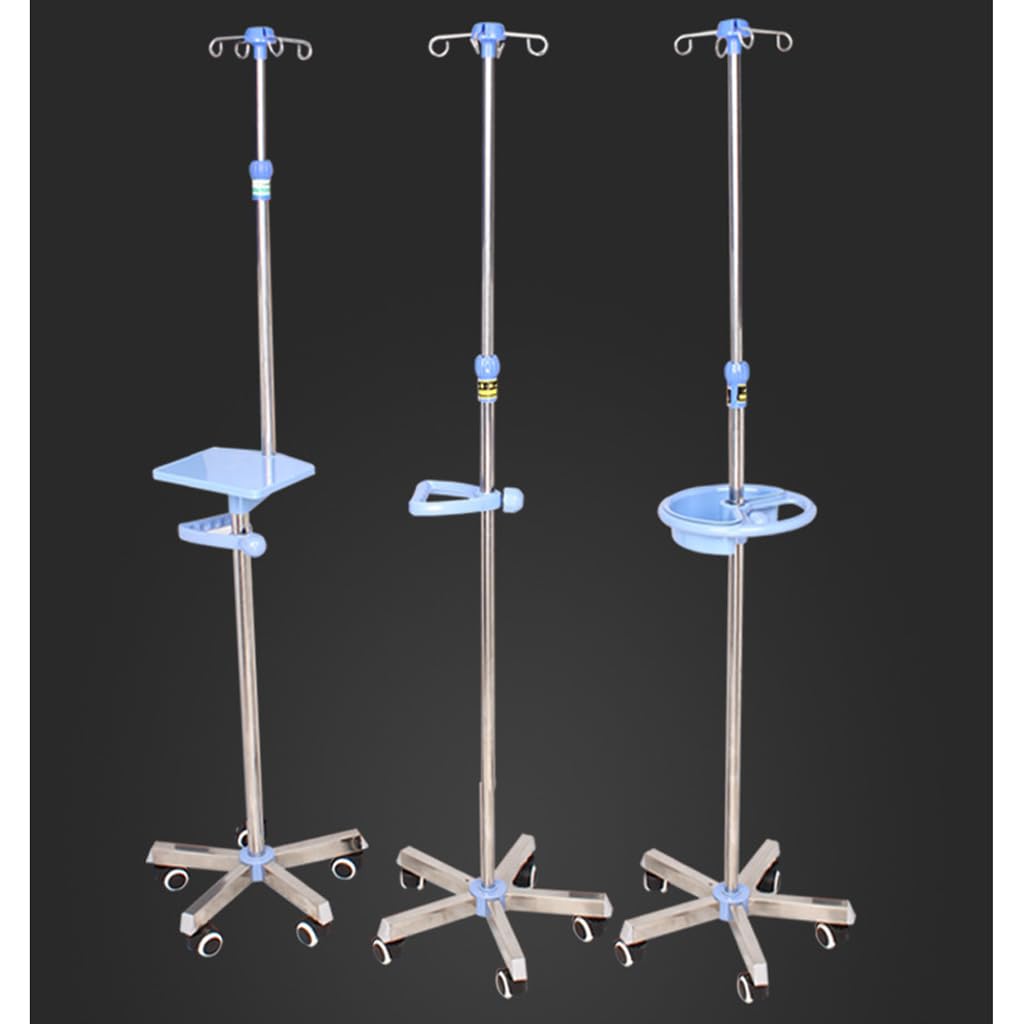 Supporto retrattile per flebo endovenoso, Palo In Acciaio Inox Con Vassoio A 5 Ruote Regolabile In Altezza 4 Ganci Home