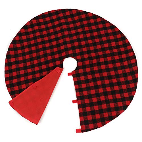 BFYDOAA Saia para árvore de Natal, 90 cm, xadrez búfalo, vermelho e preto, saia para árvore de Natal