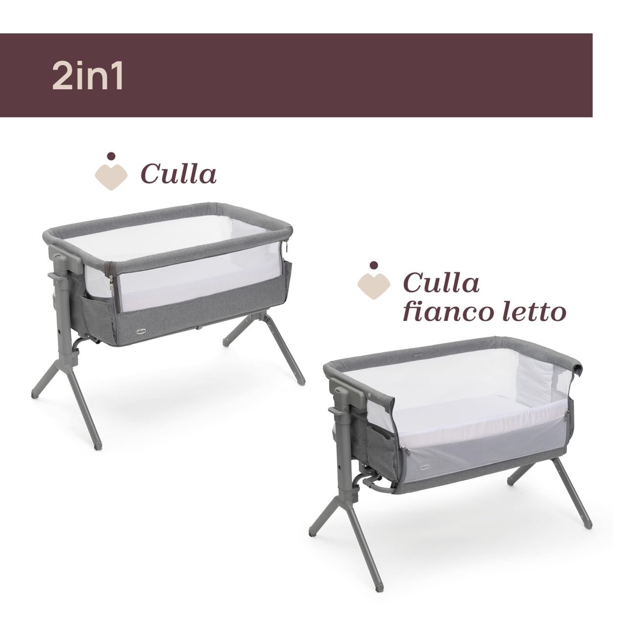 Chicco Next2Me Armonia, Culla Neonato Fianco Letto, Spondina Apribile, 11 Livelli di Altezza, Altezza Regolabile da 66 fino a 83 cm, 4 Ruote, Ottima Circolazione dell’Aria, Grigio