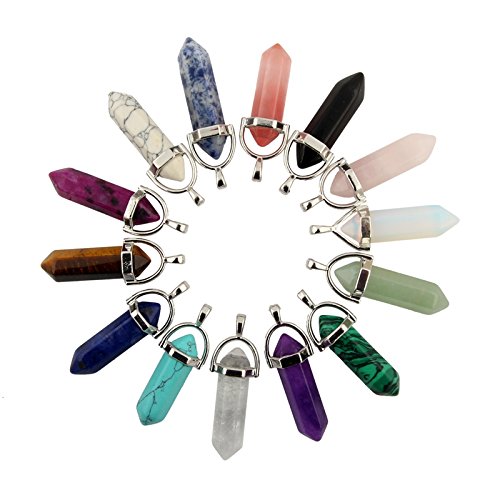 24Pcs Crystal Stone Healing Pointed Chakra Pendants Hexagonal Gemstones Quartz Bullet Shape Diy Charm Beads Random Assorted Color For Necklace Beading Supplies Art Jewelry Making Women Girls Gift #TOP1