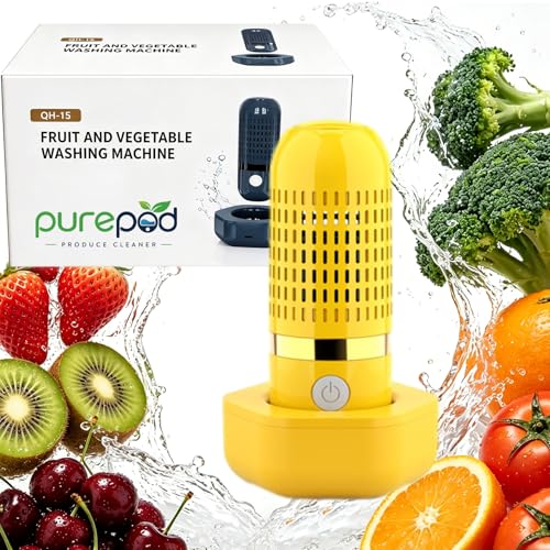 Produce Cleaner Oh-Ion Food Purifier for Deep Cleaning Surface Residues 250min Working Time Ipx7 Waterproof Rechargeable Design 10-Min Auto Clean Produce Cleaner for Cleaning Veggie Berries (Yellow)